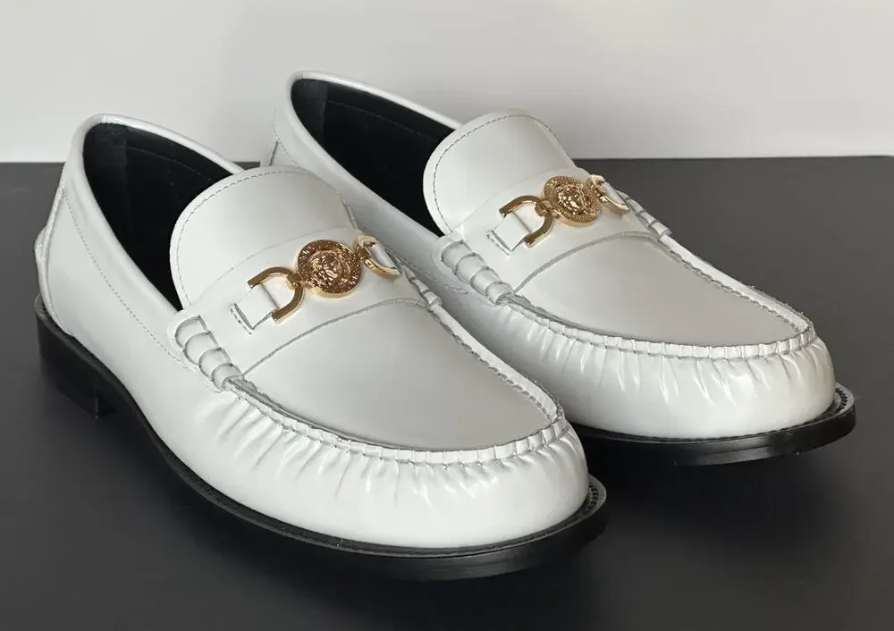 VERSACE Men's Medusa White Leather Loafers 9.5 US (42.5 Eu) 1013592 IT NIB $775